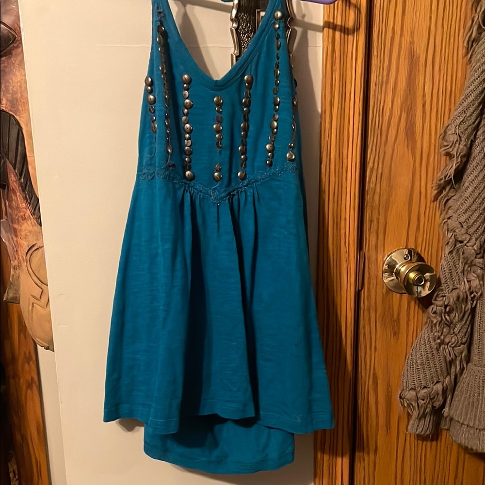 Teal Embellished Tank Top